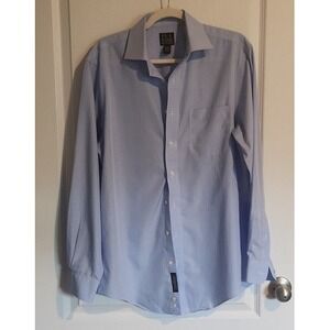 Jos A Bank Blue Check Travelers Collection Tailored Fit Button Down Size 15.5/34